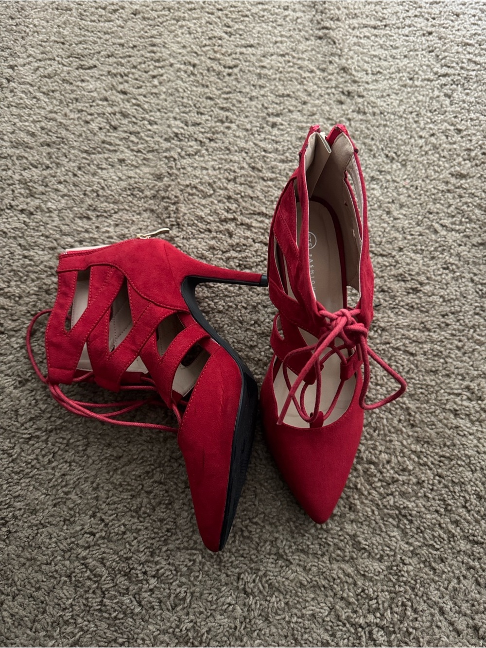 Fashion to Figure Red Lace-Up Pointed Toe Heels